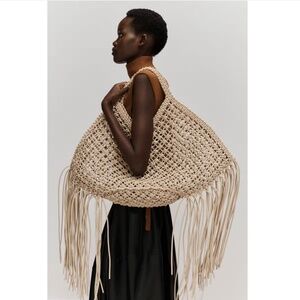 Yuzefi Large Woven Fringe Vegan Leather Tote Bag